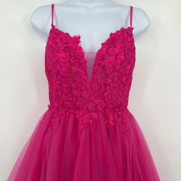 Stacees Lace Tulle Mini Dress Sz 2 Fairy Applique Party HOCO Prom Coquette Party - Picture 2 of 10